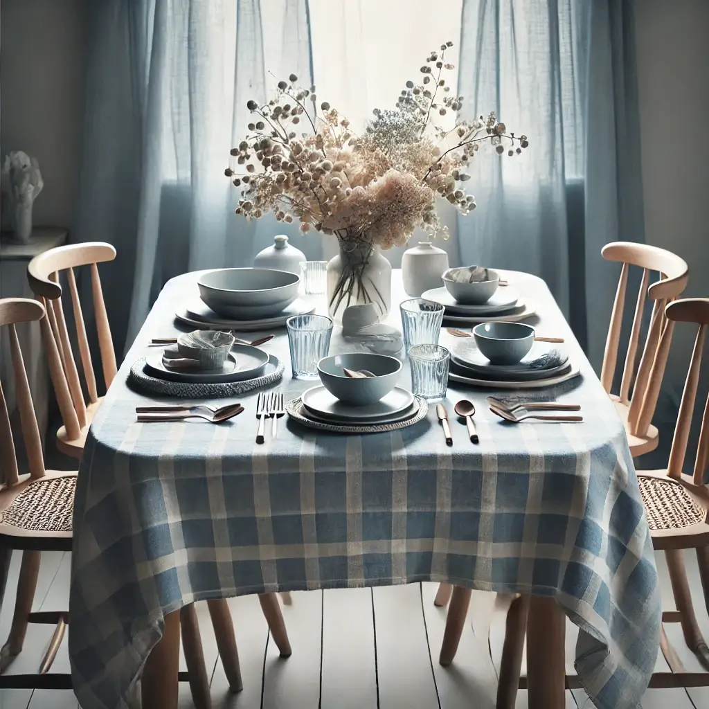 cozy dining table with a bluish-gray color scheme