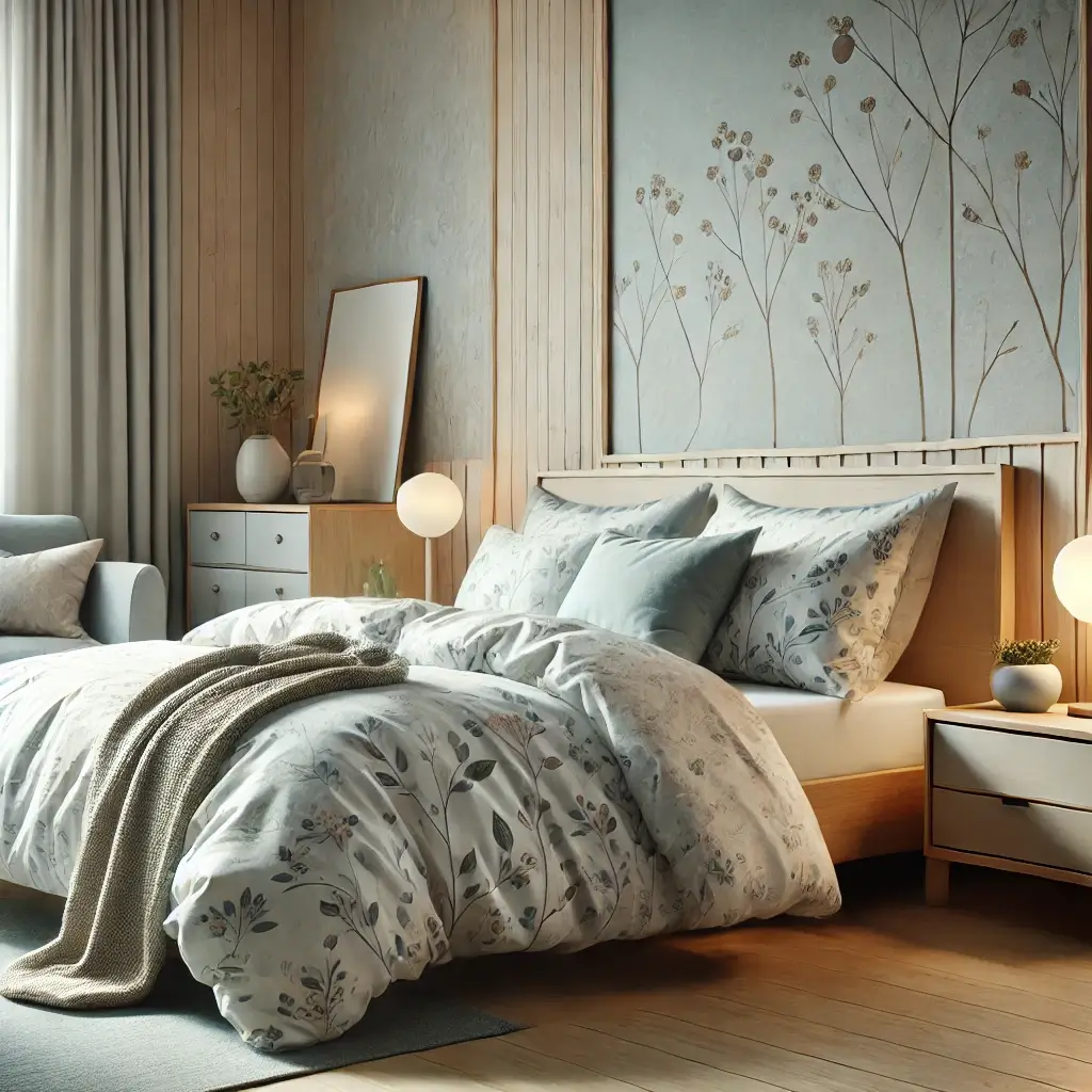 Luxurious bedding with floral designs for a relaxing bedroom retreat. Perfect for creating an inviting and elegant bedroom decor.