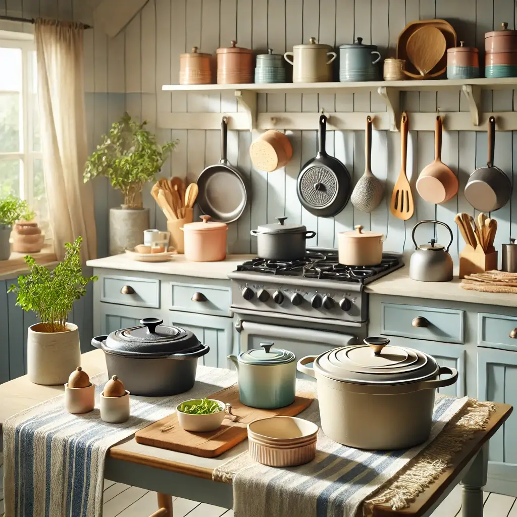 Premium cast-iron cookware and colorful kitchen accessories for a joyful cooking experience. Durable and stylish kitchen decor for a pro-level setup.