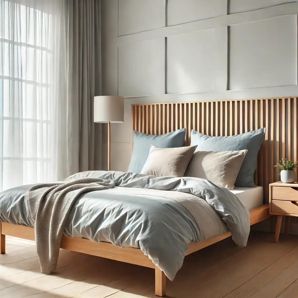 home furniture a bed with bluish gray bedding minimalist style