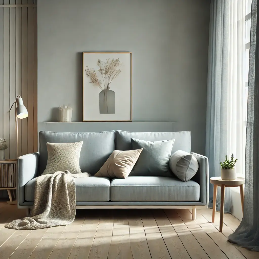 home furniture a bluish gray sofa bed in a minimalist living room