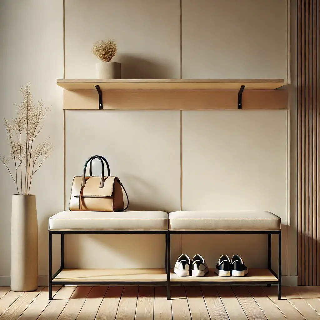 home furniture a modern hallway bench with a creamy white and light wood designl