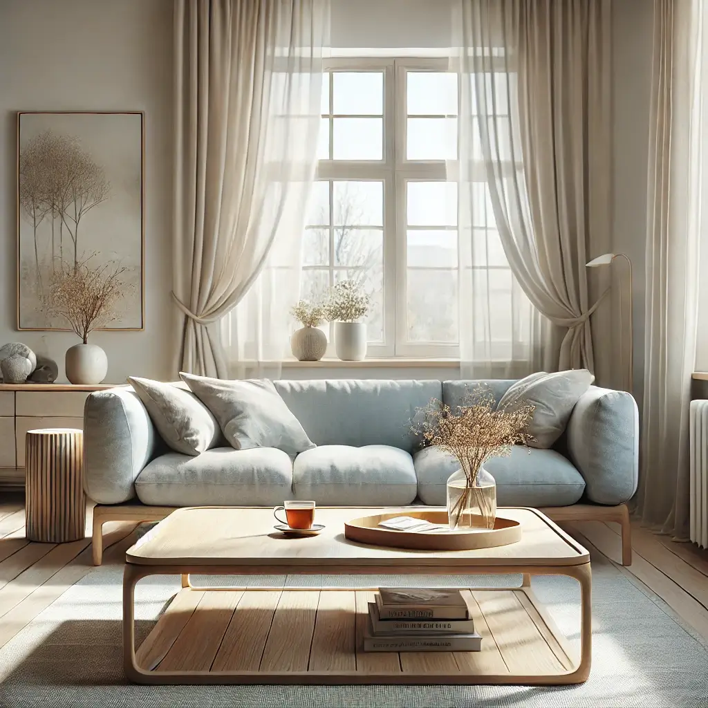 home furniture a modern light wood coffee table in a cozy living room featuring