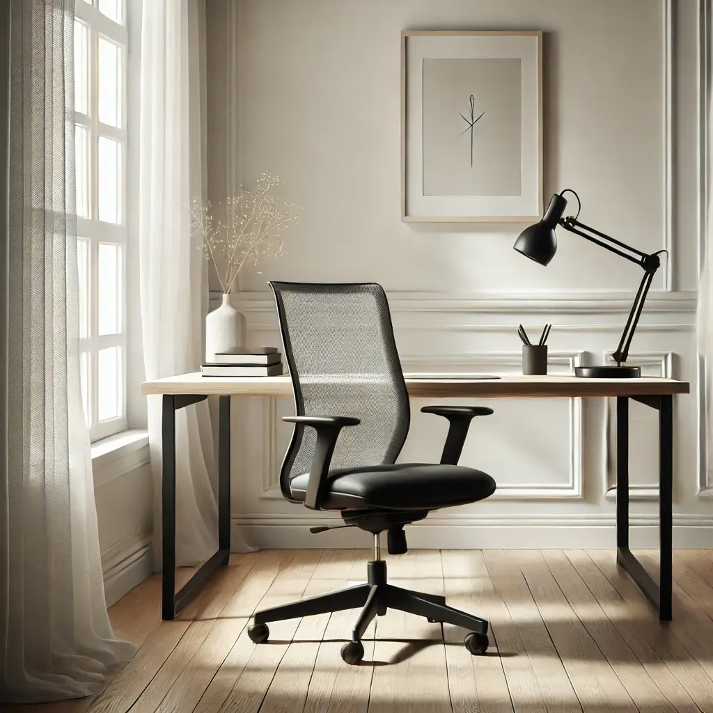 home furniture a sleek black ergonomic chair in a home study